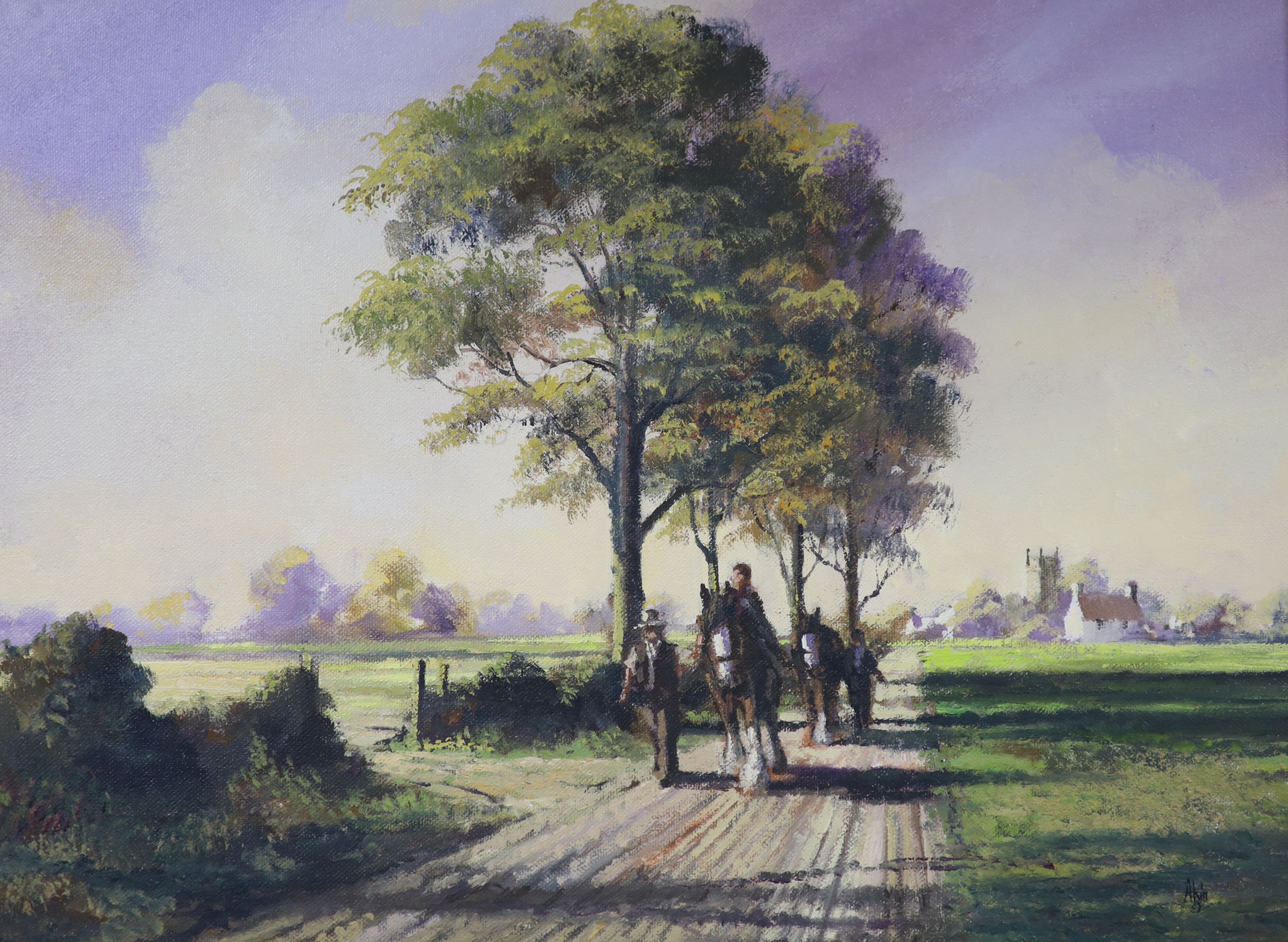 Alan King, oil on canvas, 'Journey Home, Thorne End, Wiltshire', signed, 29 x 39cm